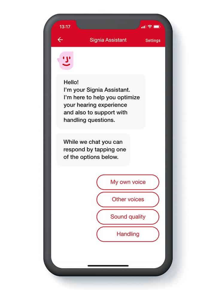 Signia Assistant app on a smartphone