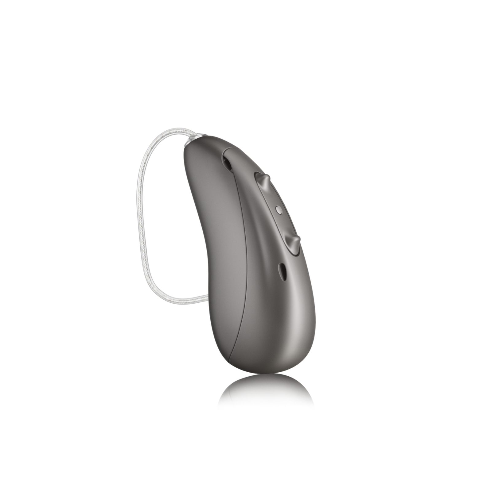 Unitron Moxi Smile hearing aid in pewter finish