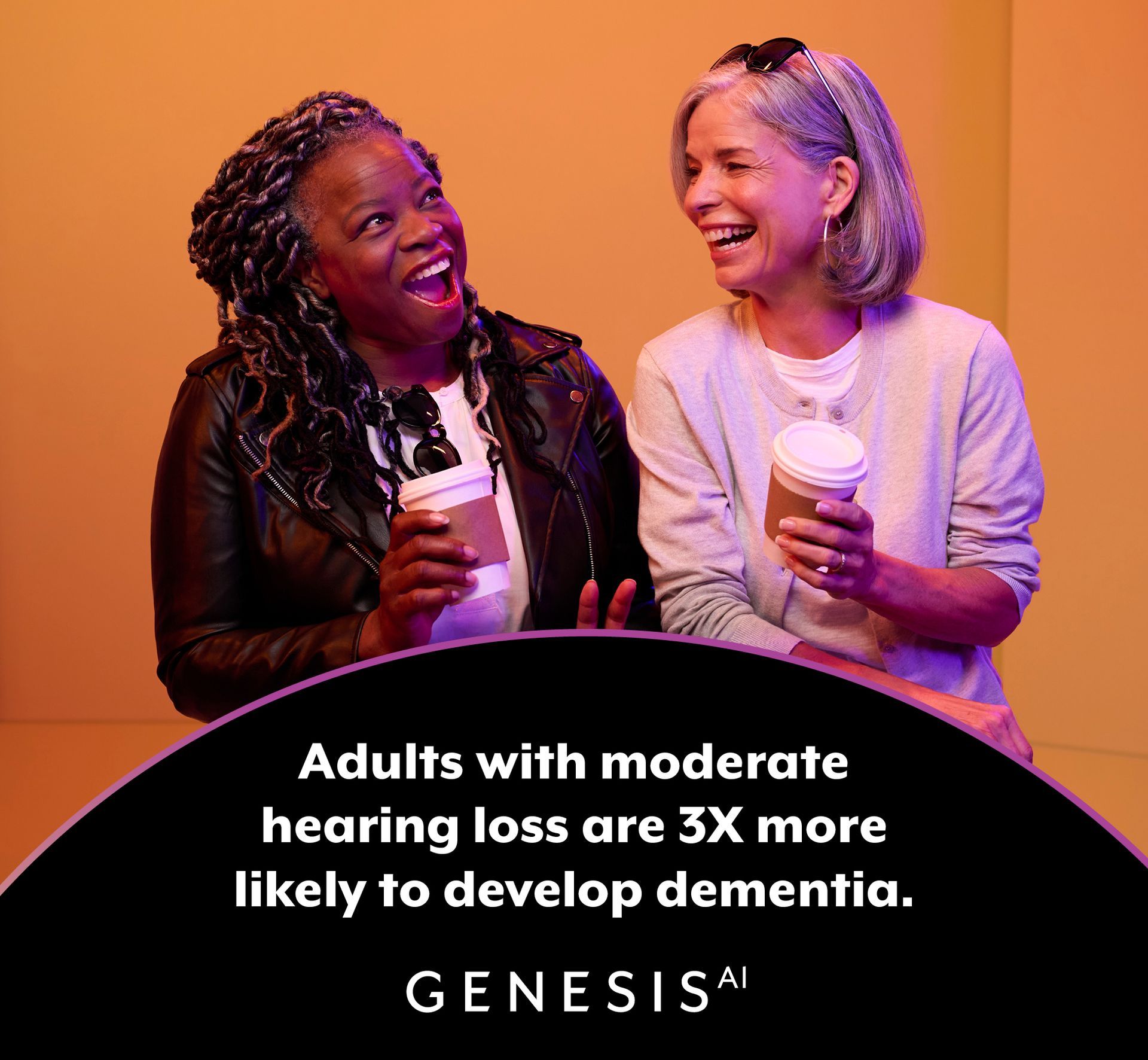 Starkey Genesis AI hearing aid on a colorful background
