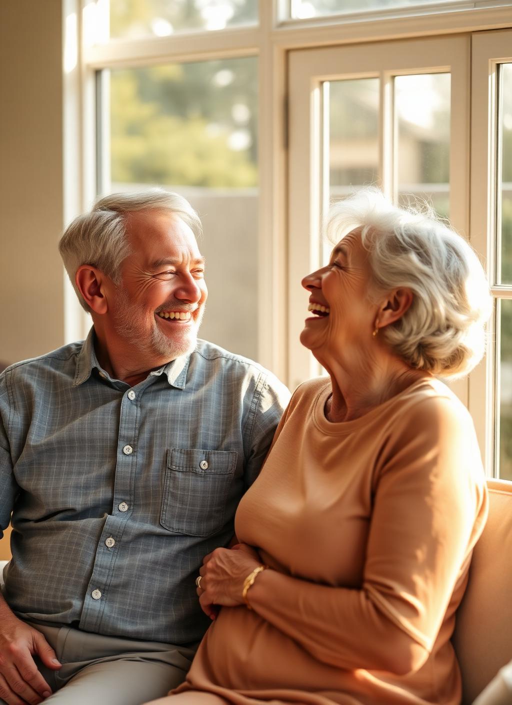Happy senior patients laughing together